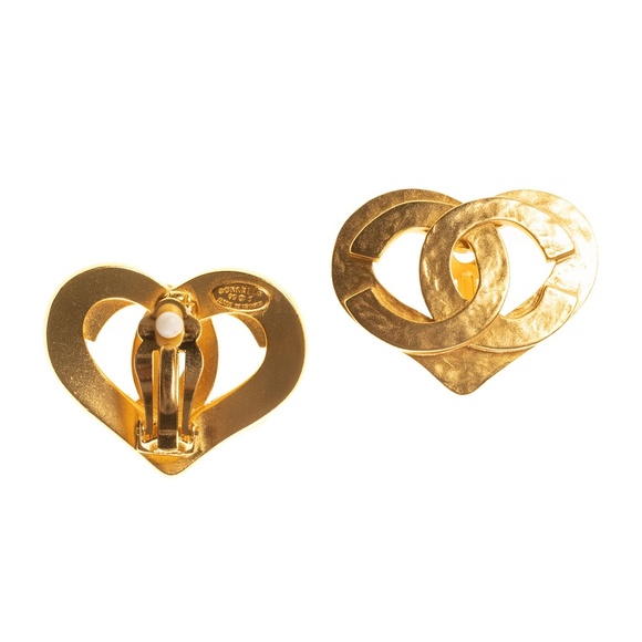 CHANEL CC GOLD HEART CLIP ON EARRINGS 1995 - Picture 5 of 6
